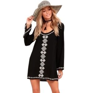 NWT Lovestitch Women’s Tunic‎ Embroidered Long Sleeve Dress Medium Black/White